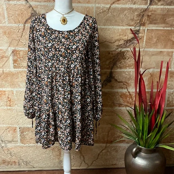 chinese dress ladies Floral Linen Maxi Dress – Handmade Long Sleeve Vintage Swing Dress